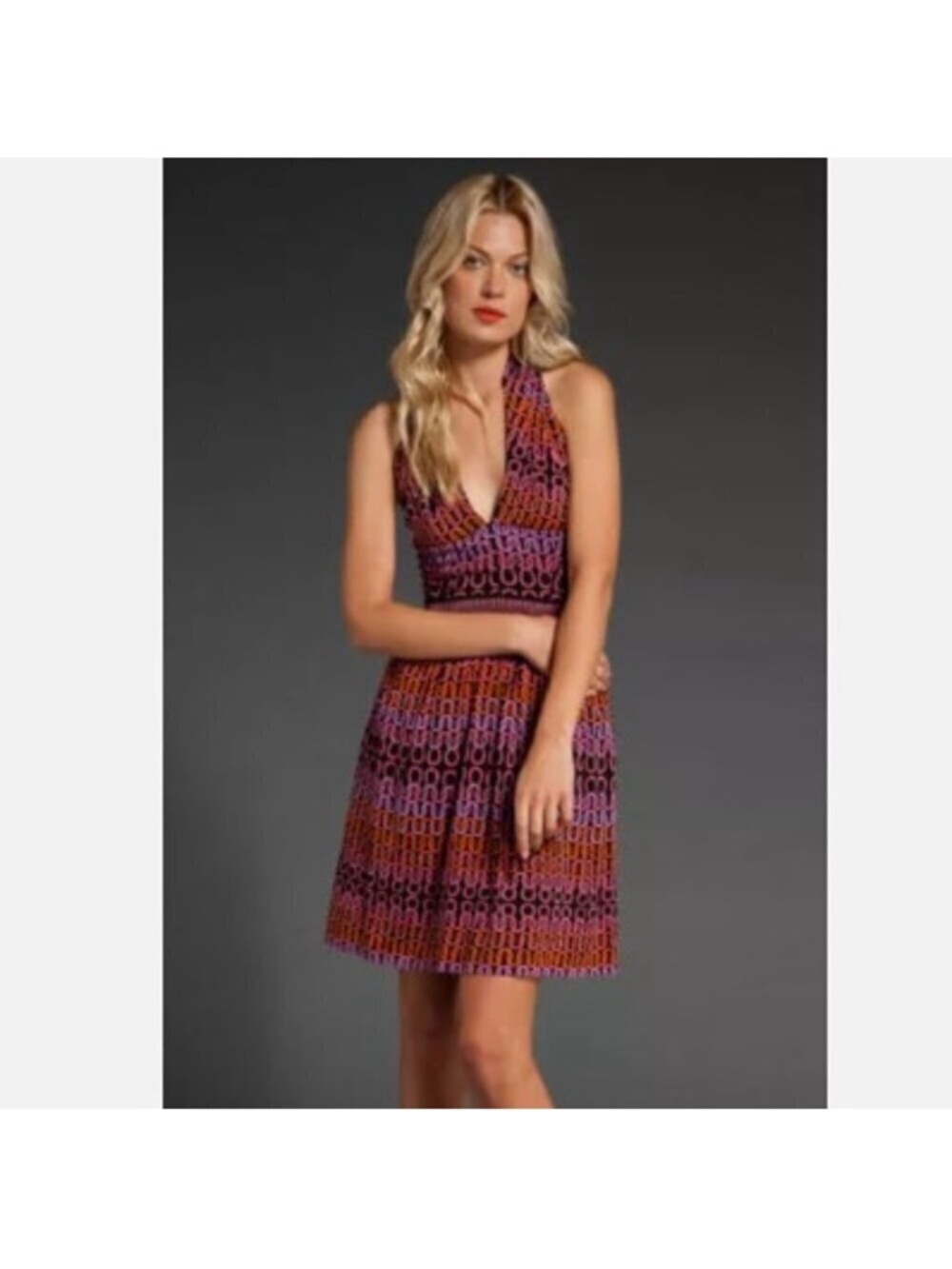 Trina Turk Loop De Loop Campania Silk Halter Neck Mini Dress